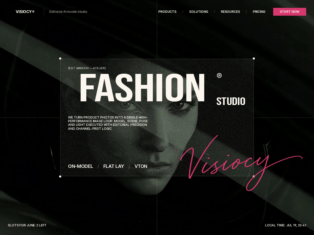 Visiocy homepage hero — editorial fashion imagery