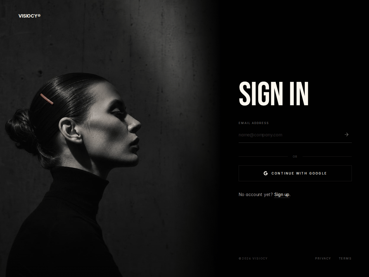 Visiocy sign-in screen — product auth UI