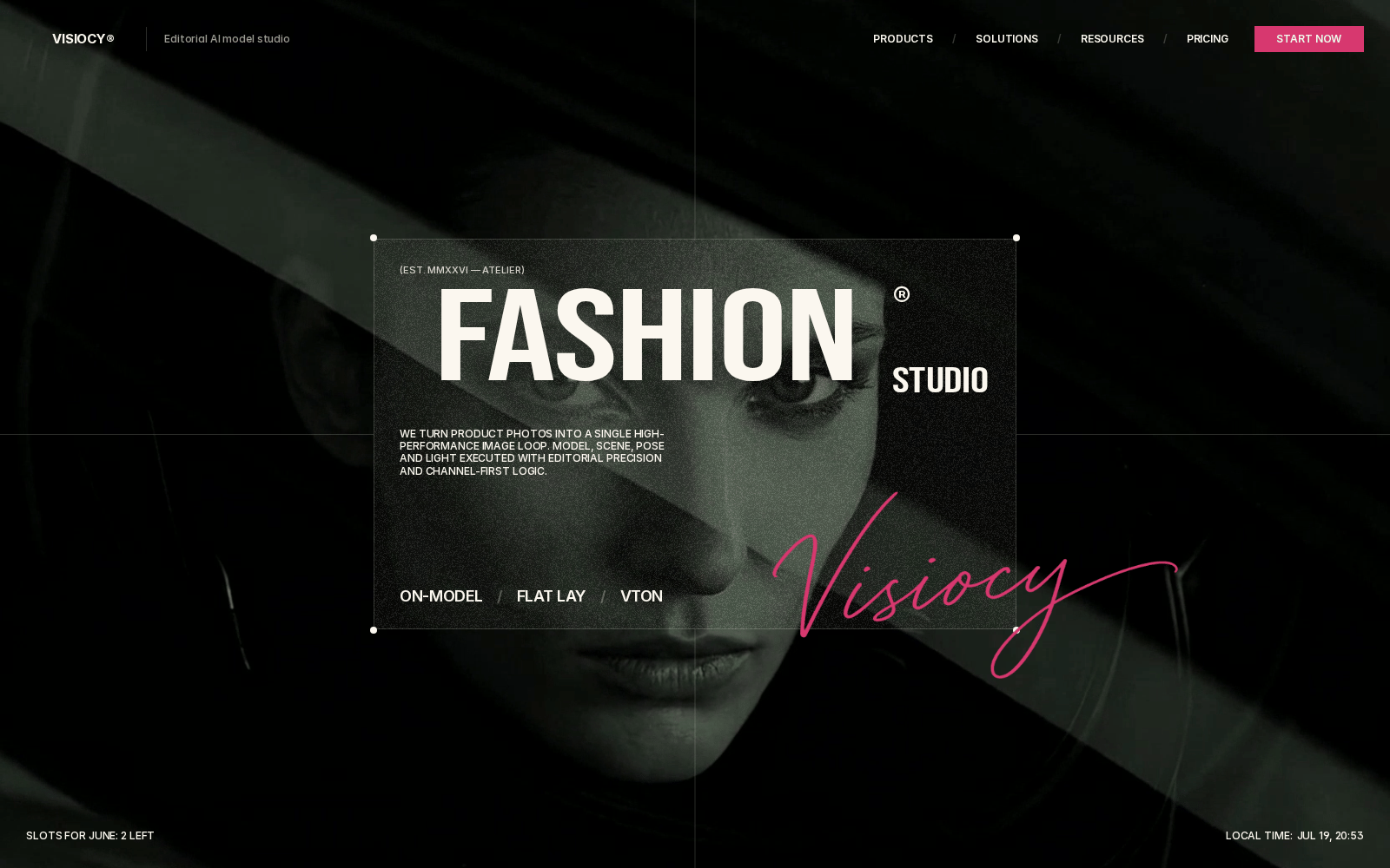 Visiocy — editorial AI model studio homepage