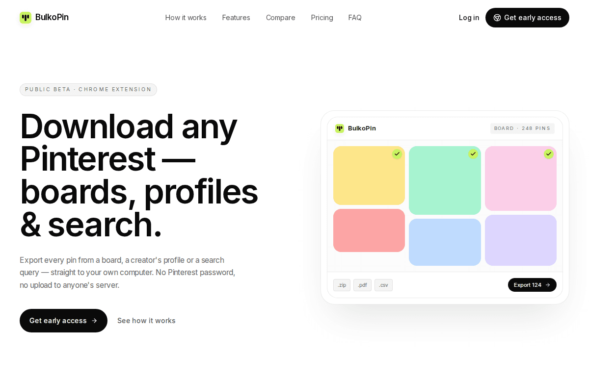 BulkoPin homepage — download boards, profiles and search