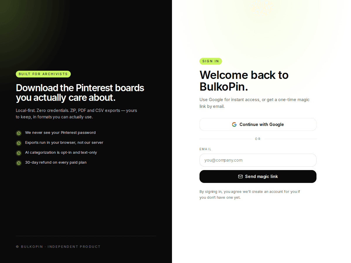 BulkoPin — Pinterest download extension homepage