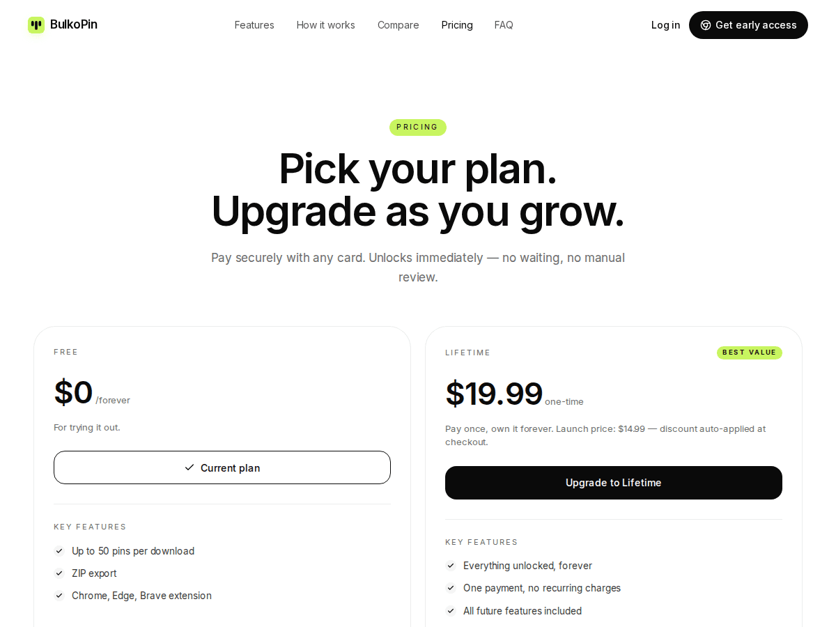 BulkoPin sign-in screen — product auth UI