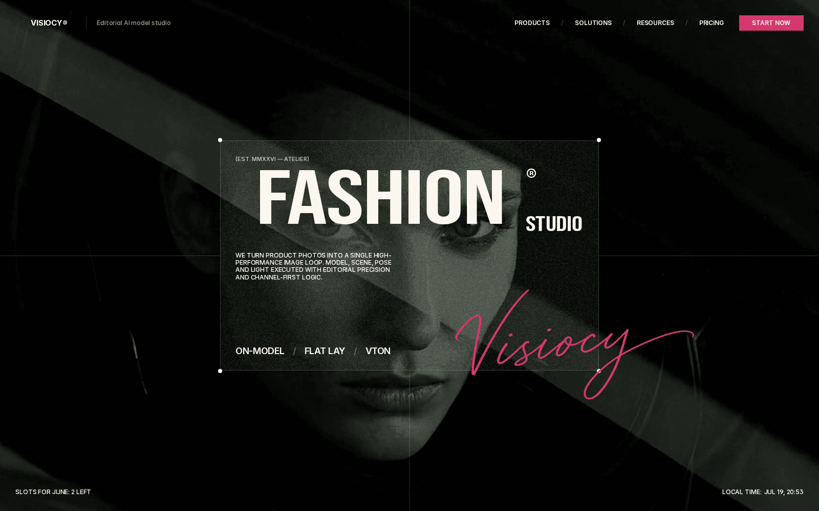 Visiocy homepage hero — editorial fashion imagery