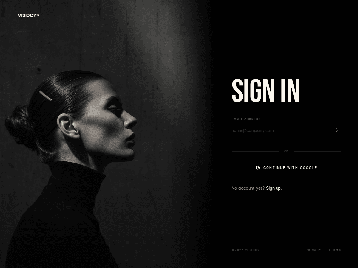 Visiocy homepage hero — editorial fashion imagery